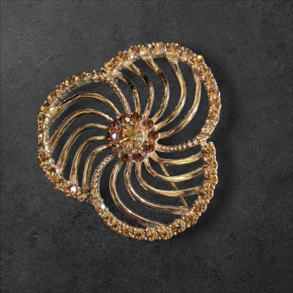 LC Liz Claiborne Jewelry - Vintage LC Liz Claiborne Gold-Tone Rhinestone Flower Brooch Pin pin wheel